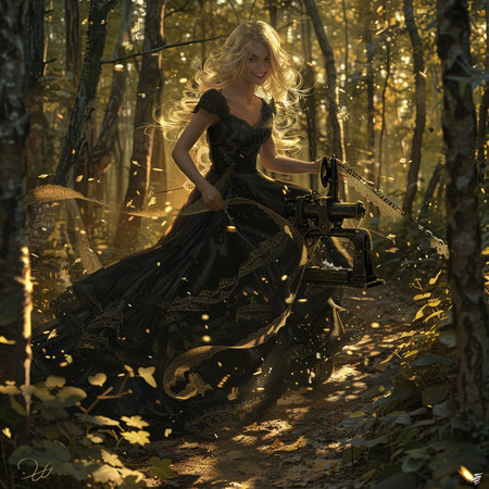 Fantasy image of a beautiful woman in a medieval dress in the forestの素材