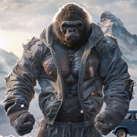 Gorilla in the mountains. A strong gorilla in the mountains.の素材