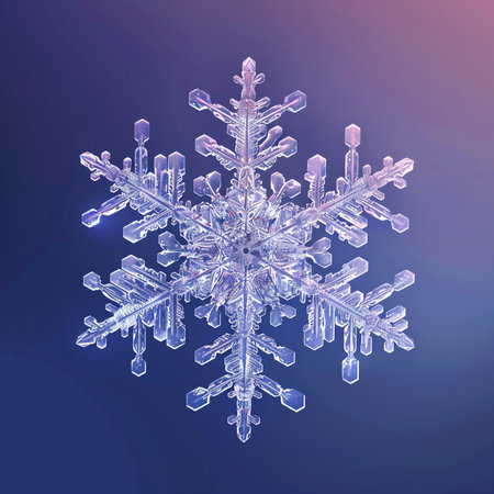 Snowflake on a blue background. 3d rendering, 3d illustration.の素材