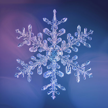 Snowflake on a blue background. 3d rendering, 3d illustration.の素材
