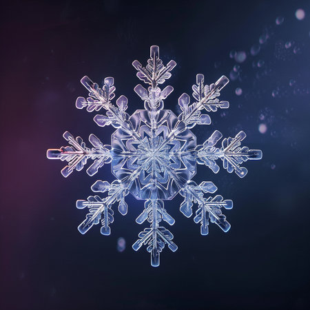 Snowflake on a dark background. 3d rendering, 3d illustration.の素材