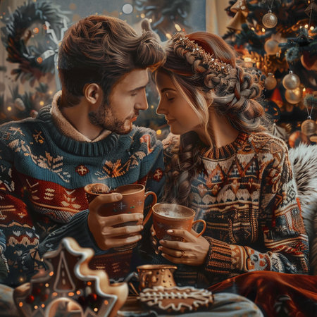 Christmas tree with gifts under it in the living room of a luxury houseの素材