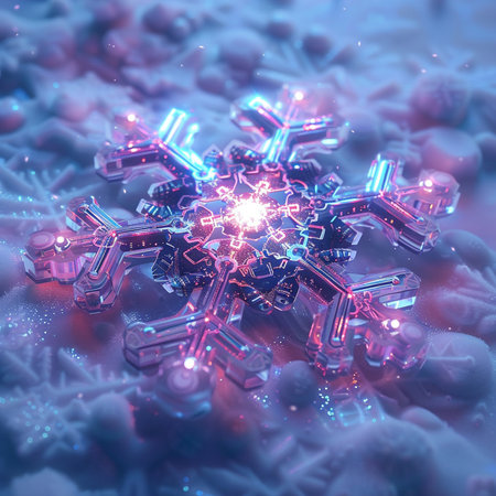 Snowflake on blue background. 3D illustrations. 3D CG. High resolution.の素材