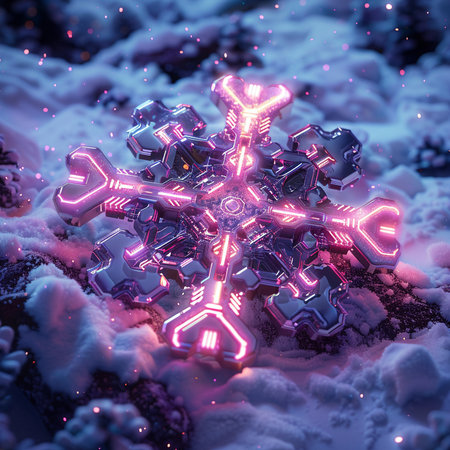 Snowflake on a dark background. 3d rendering, 3d illustration.の素材