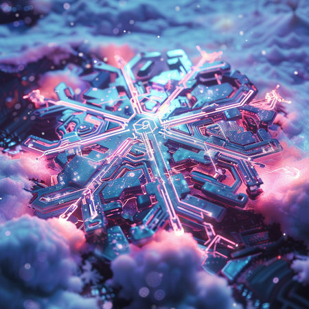 Abstract 3d rendering of snowflake. Christmas and New Year background.の素材