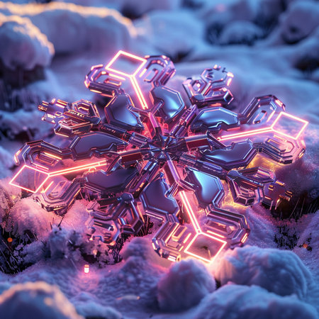 3d illustration of a snowflake in the winter forest. 3d renderingの素材