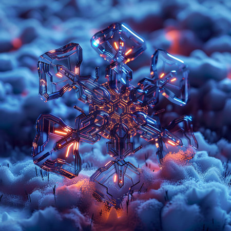3D illustration of abstract fractal composition with hexagons and snowflakesの素材