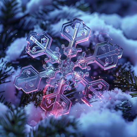 3d rendering of snowflakes on christmas tree with snowの素材