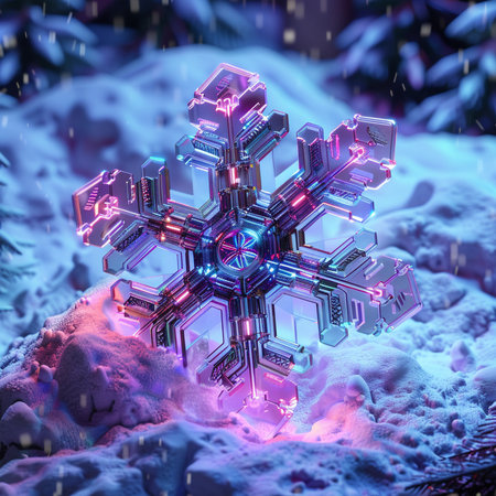 Snowflake in the snow. 3D illustrations. 3D rendering.の素材