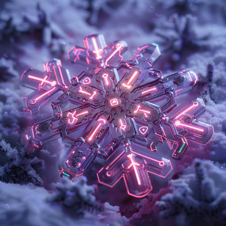 3d illustration of snowflake in the snow. Christmas background.の素材