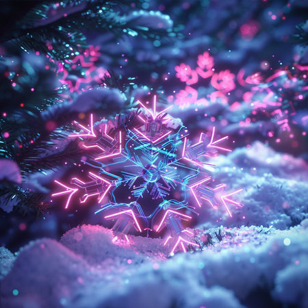 Glowing snowflake on christmas tree. 3D Renderingの素材