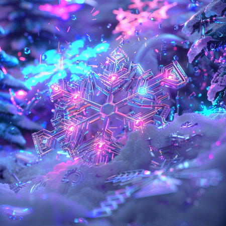 Snowflakes in the winter forest. 3d illustration, 3d renderの素材