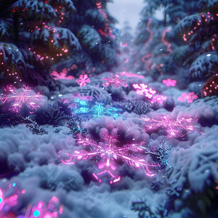 Frozen winter forest with snow covered trees. Coniferous forest.の素材