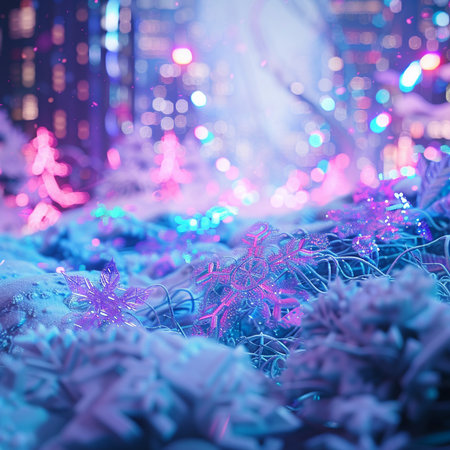 Christmas background with snowflakes and bokeh lights. New Year concept.の素材