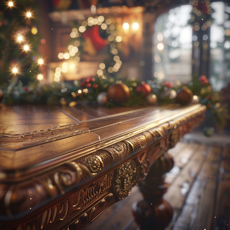 Wooden table with christmas decoration. Selective focus. Toned.の素材