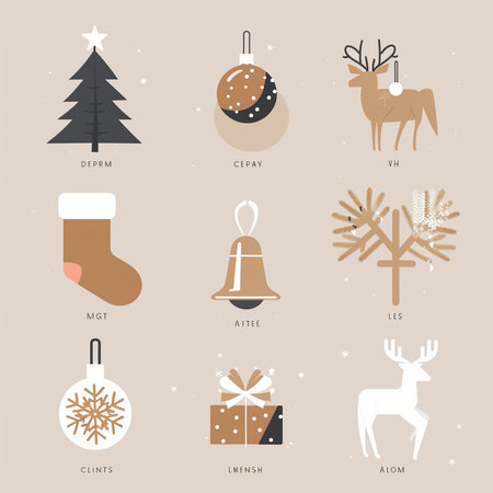 Christmas icons set. Vector illustration in flat style. Isolated on white background.の素材