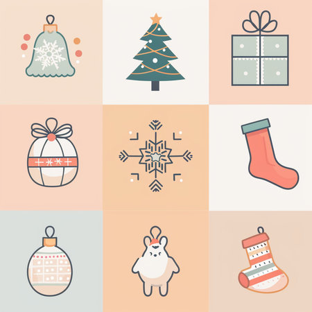 Set of christmas and new year icons in flat style. Vector illustrationの素材