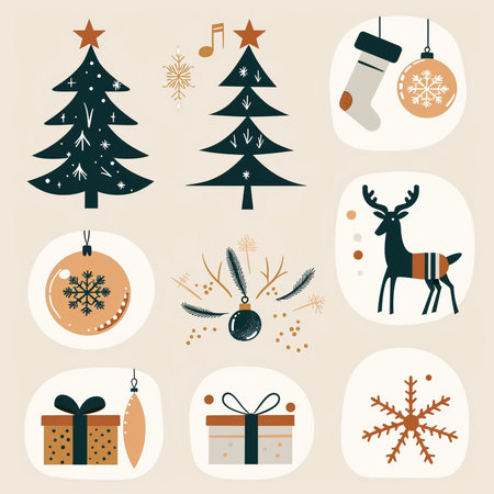 Set of christmas icons. Vector illustration in flat design style.の素材