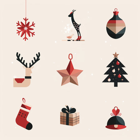 Set of christmas icons. Vector illustration in flat design style.の素材