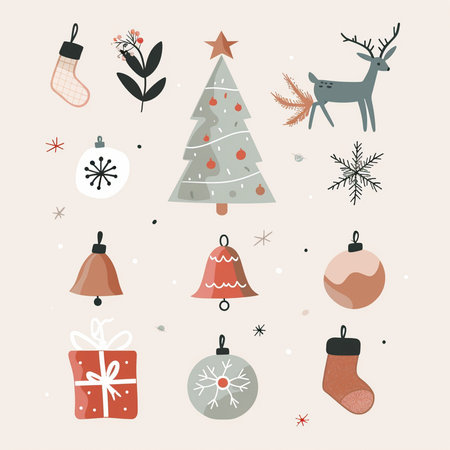 Set of Christmas and New Year hand drawn elements. Vector illustration.の素材