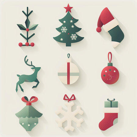 Set of Christmas icons in flat design style. Vector Illustration.の素材