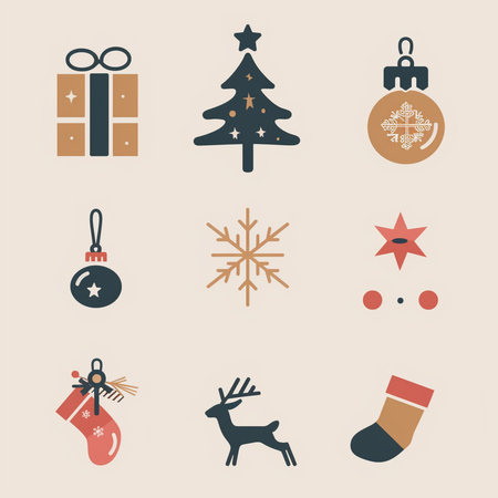 Christmas and New Year icons set. Vector illustration in flat style.の素材