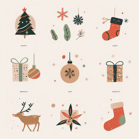 Set of christmas icons. Vector illustration in flat design style.の素材
