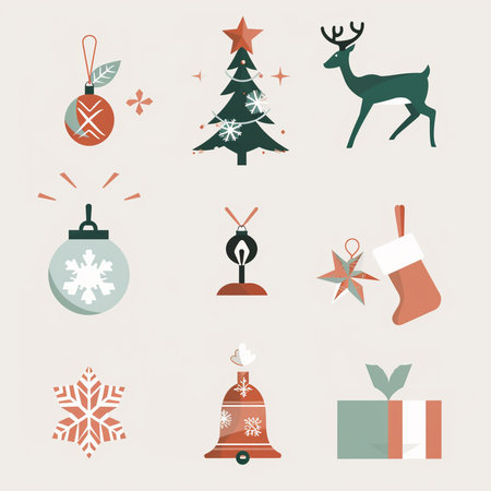 Christmas icons set in flat style. Vector illustration for your design.の素材