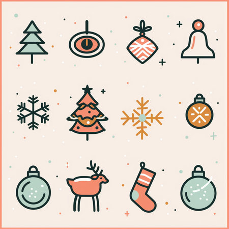 Christmas and New Year line icons set. Vector illustration in linear style.の素材