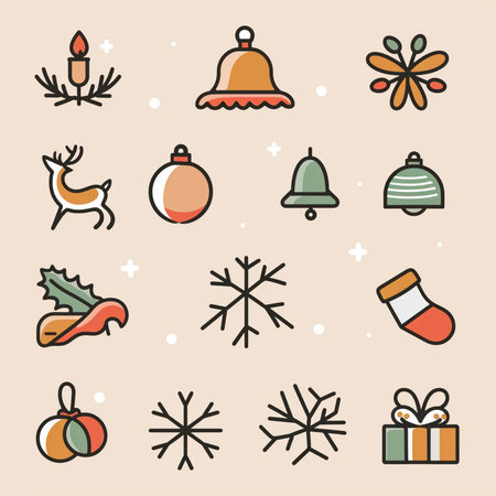 Christmas and new year line icons set. Vector illustration for your designの素材
