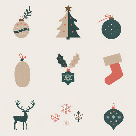 Set of Christmas icons in flat style. Vector illustration for your designの素材