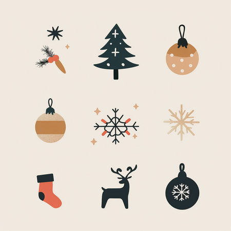 Set of christmas icons. Vector illustration in a flat style.の素材