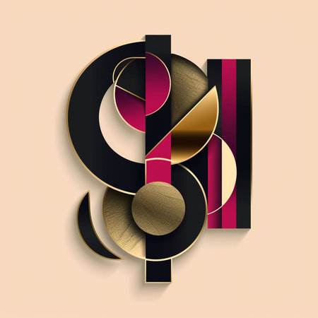 Elegant letter Q with gold and black geometric elements. Vector illustration.の素材