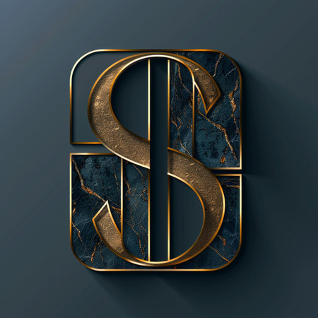 Vector letter with gold and blue texture. Letter for your design.の素材