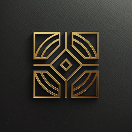 Geometric pattern in gold color on a black background. 3d renderingの素材