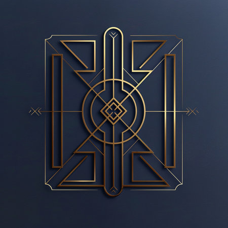 Geometric pattern with gold lines on a dark blue background. 3d illustrationの素材