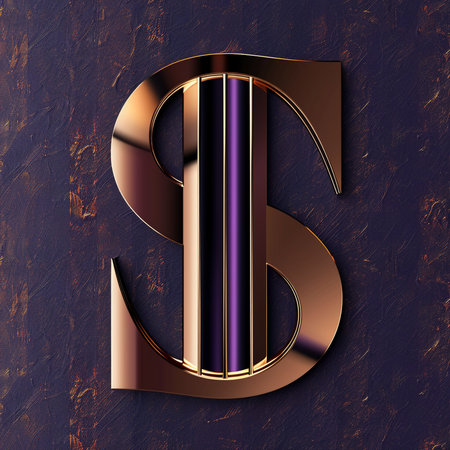Letter S. Elegant golden font. 3D rendering.の素材