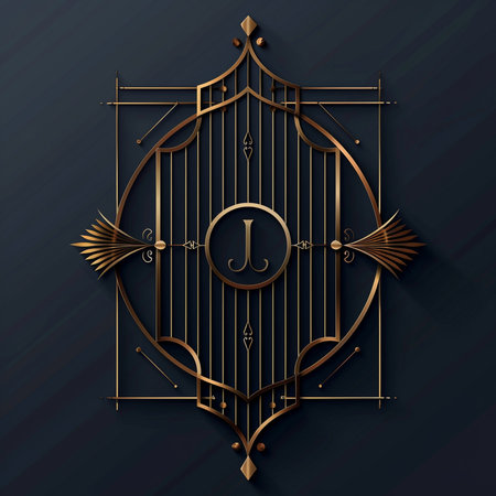 Luxury ornamental shield with letter J in vintage style.の素材