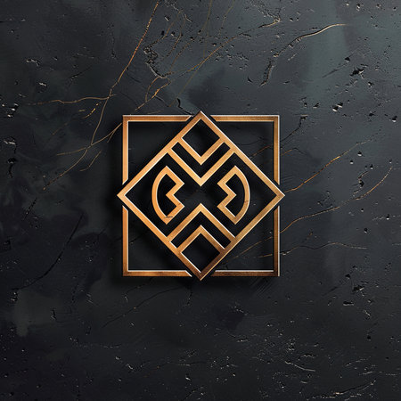 Luxury golden geometric pattern on a black textured background.の素材