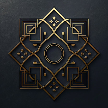 Luxury black background with gold ornament. 3d illustration.の素材