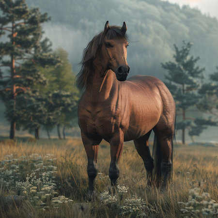 Horse in the meadow in the mountains. Vintage styles.の素材