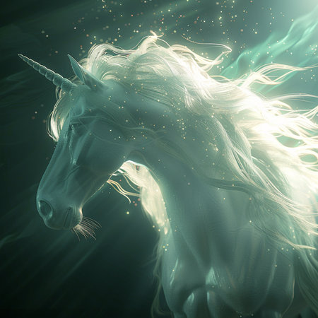 Unicorn horse with magic mane, fantasy design, computer generated illustrationの素材