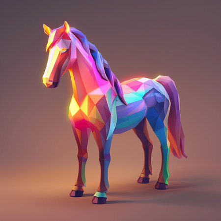 Horse polygonal low poly style on dark background. 3d renderingの素材