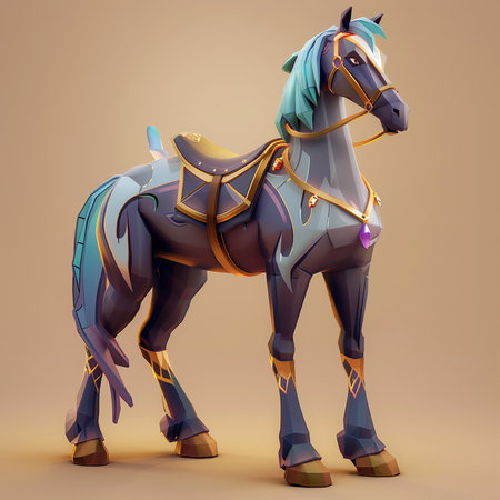 Horse with a saddle. 3d illustration. 3d renderingの素材