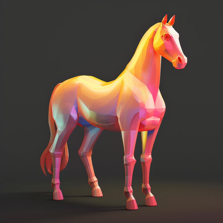 Colorful horse isolated on black background. 3d render illustration.の素材