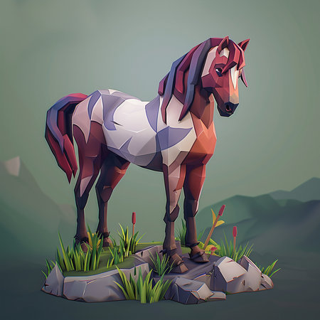 Horse in the mountains. Vector illustration of a polygonal horse.の素材
