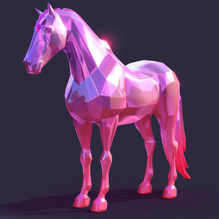 Pink horse on a black background. Polygonal styles. 3D renderingの素材