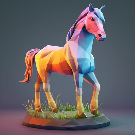 Polygonal horse on a pedestal. 3d illustration.の素材