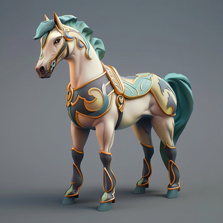 Horse with armor. 3D illustrations. 3D CG. High resolution.の素材