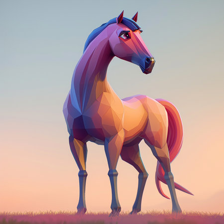 Horse in low poly style. 3d render. Vector illustration.の素材